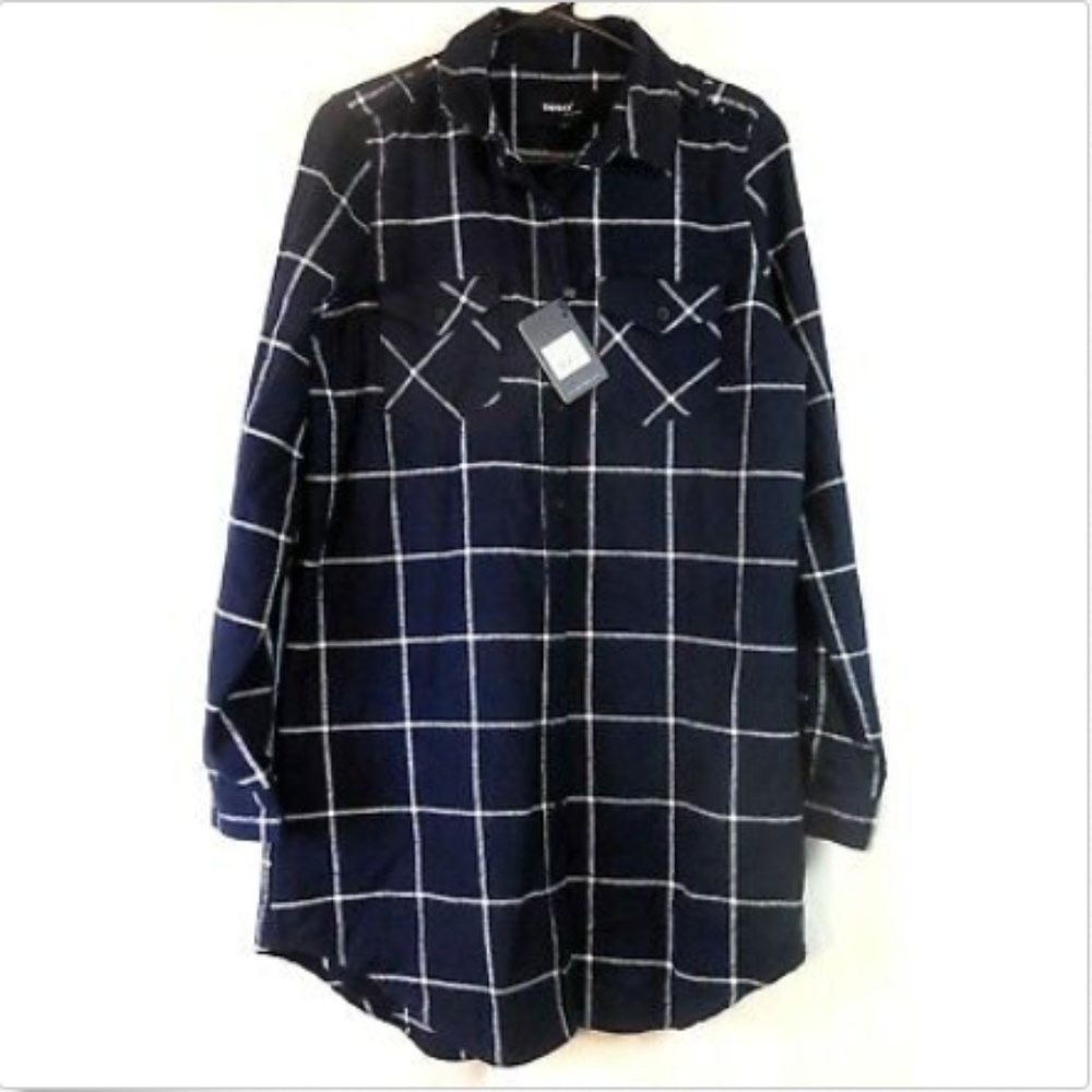 Inso Women's L Navy White Flannel Tunic Top-NWT
